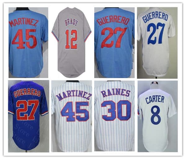 Throwback Baseball Jersey 12 Tom Brady 27 Vladimir Guerrero 34 Harper 45 Pedro Martinez Gary Carter Dawson Tim Raines expos Hall Of Fame Patch Stitched