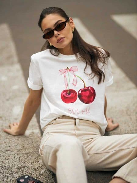 100 Cotton Womens Printed T-shirt Casual Vintage Short-slve Fashionable Printing Tops Fashion Hip Hop Loose Ts T260410