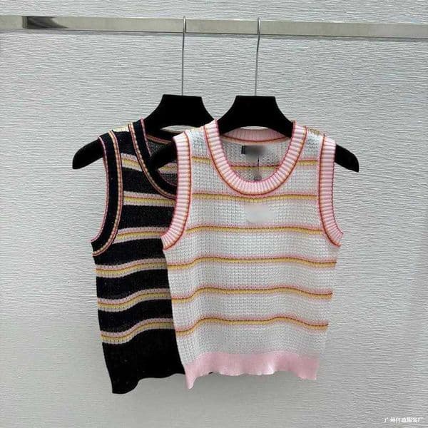 Women's Tanks & Camis Designer High-end Spring-summer New Striped Round-neck Knitted Vest Casual Top For Women H58H