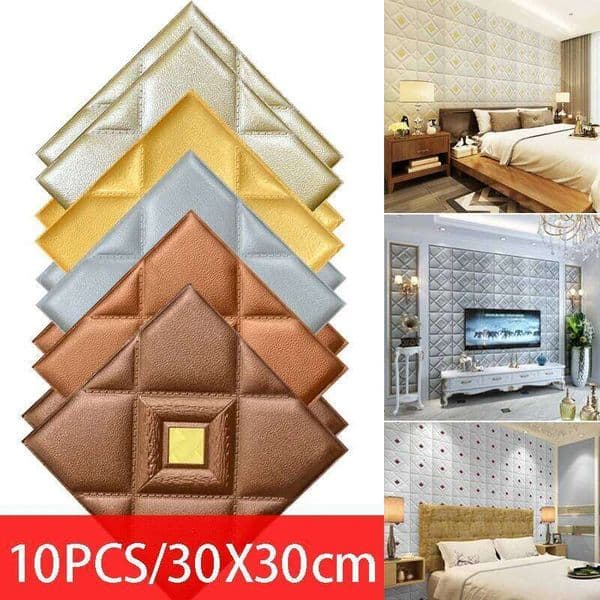 10PCS 3D Soft Self-adhesive Waterproof Sticker DIY Bedroom Living Room Background Wall Home Decoration 30X30cm