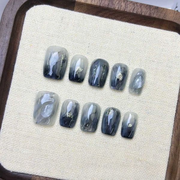 10Pcs Blue Short Square Handmade Glossy Fake Nails Unique French Ballet Wearable Nail Tips Fashion Acrylic Full Cover Press Ons X260411 X260411