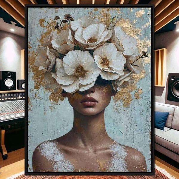 Colorful Gold Foil Fashion Mystical Floral Woman Canvas Painting Modern Wall Art Character Posters Prints Living Room Home De 26Y0411