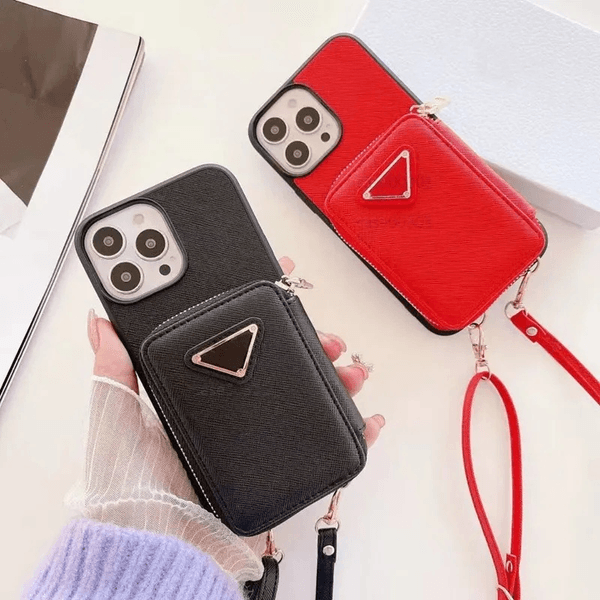 Fashion card wallet with leather cover for mobile phone protection, featuring detachable arm strap phone case