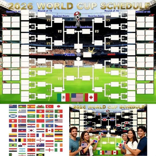 DIY Predict 2026 World Cup Schedule Poster, Reusable National Flags Sticker, 27X40 inches Tournament Bracket Wall Chart, Valentine Gift for Fans
