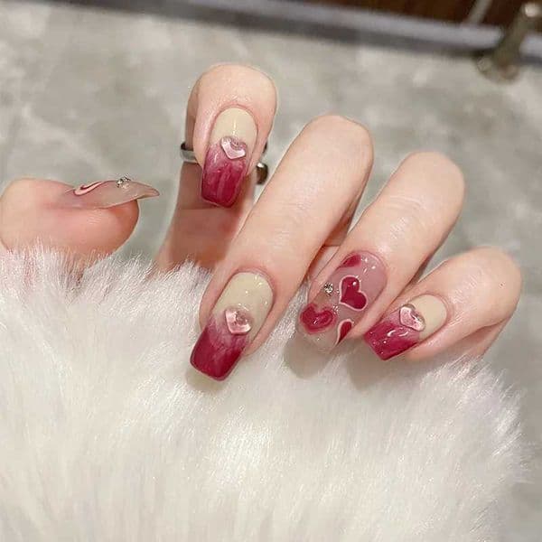 24Pcs Long Coffin Gradient Heart Decoration Fake Nails French Press on Nail Fashion Reusable Nail Sticker Sweet Acrylic Manicure X260411 X260411