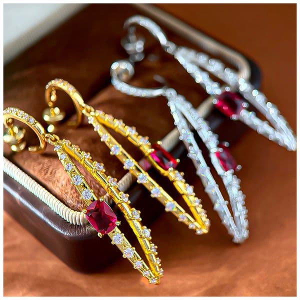 Designer Earrings Designer Earrings Women Pave C Shape Hoop Drop Leaf Hollow Oval Bar Zircon Ruby Geometric Earrings Luxury Jewlery Designer for Women Elegant Gift