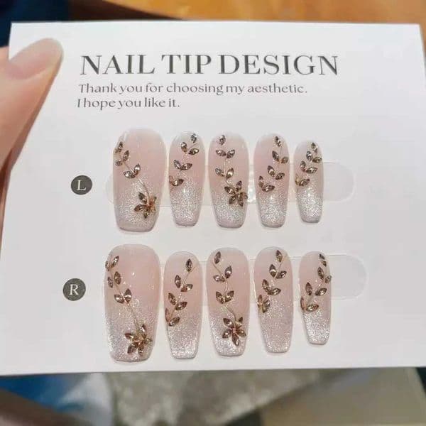 10Pcs Long Ballet Nails Pink Blue Wearing Young Girl Fake Nail with 3D Bow Pearl Love Artificial Diamond Removable Finished Tips X260411 X260411