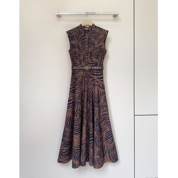 2026 summer new style classic style stand collar belt waist-defining slimming zebra print sleeveless dress
