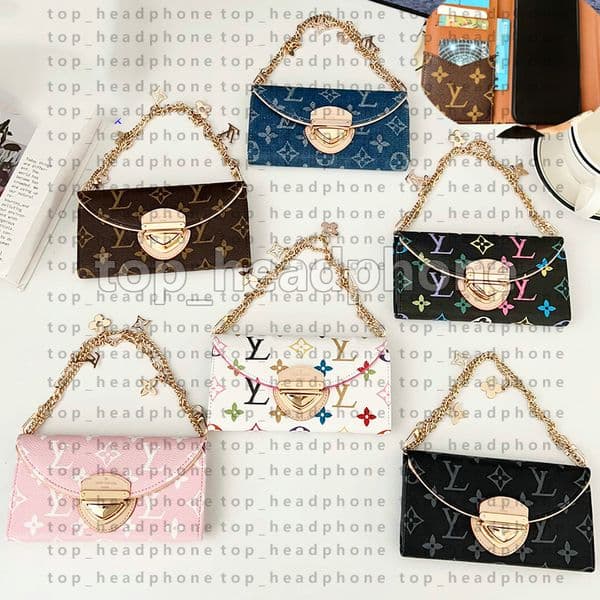 Luxury Wallet Phone Case for iPhone 17Pro Max Crossbody Apple iPhone 16 Pro Max 15 14 13 12 15 plus Designer Card Holders iPhone Case Chain Lanyard Mobile Cover