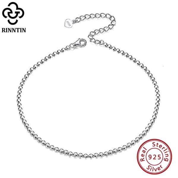 Rinntin 925 Sterling Silver Beads Chain Anklet for Women Fashion Adjustable Summer Beach Foot Bracelet Anklets Jewelry SA13 260410