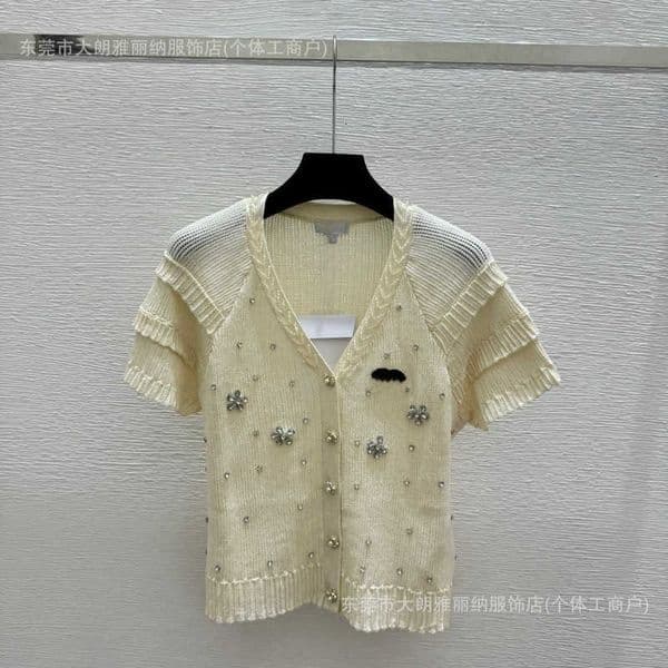 Women's Knits & Tees Designer High-end Early Spring New Color Heavy-duty V-neck Knitted Short-sleeve Cardigan HJPB