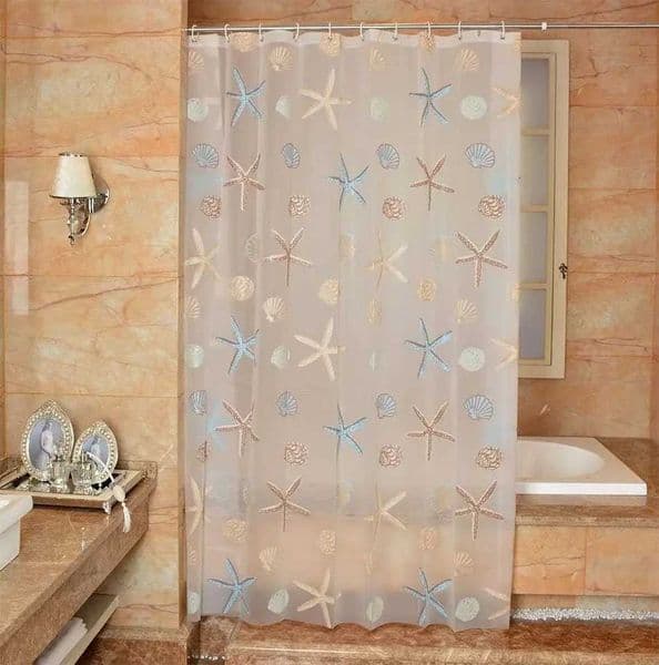 Starfish Seashell Plastic Shower Curtain Liner - Waterproof Bathroom Curtain for Bathtubs Mildew Resistant Bath Curtain C260411