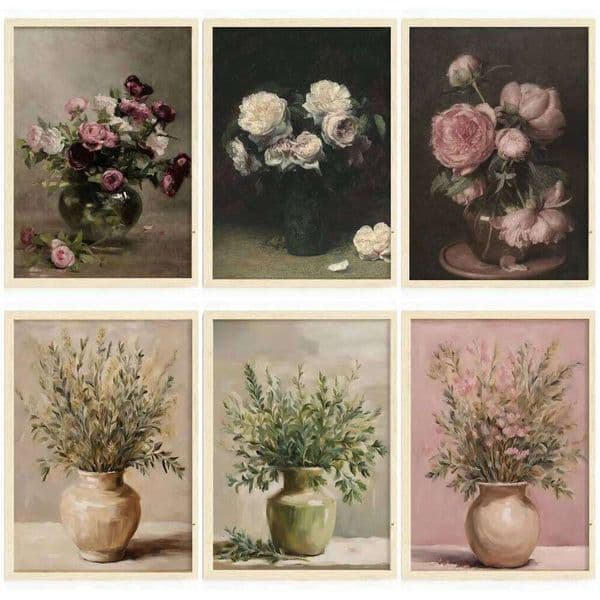 Vintage Corlorful Flower Poster Still Life Botanical Oil Painting Prints on Canvas Farmhouse Home Room Wall Decor 26Y0411