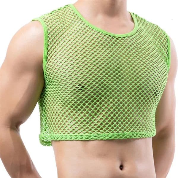Mens Transparent Fishnet Crop Top Sexy Mesh Hollow Out Tank Tops Gym Fitness Sleeveless Undershirts T-shirts Nightclub Mini Vest 260410