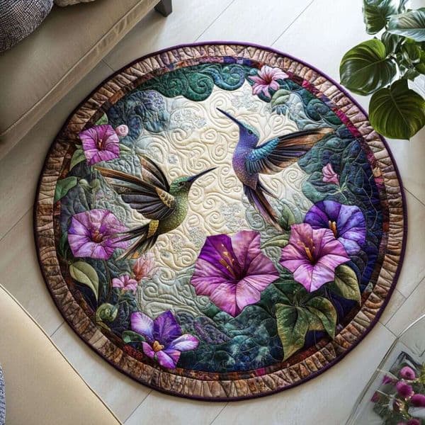 2026 new floral bird pattern quilted round floor mat digital printing nonslip home decor area rug direct manufacturer wholesale