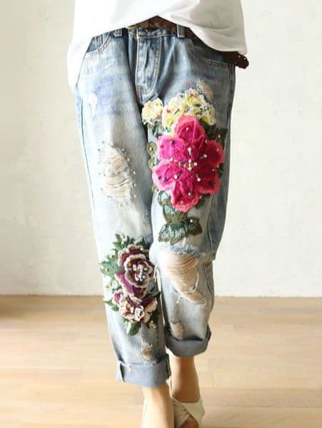 2026 Fashion Jeans For Women Summer Casual Floral Embroidery Denim Trousers Ladies Elegant Females Loose Harem Pants 260410BJ