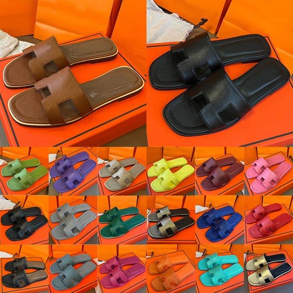 free shipping designer sandals for women orans slippers luxury sliders leather slipper slide shoes brown black white blue silver red grey chaussure eur35-42