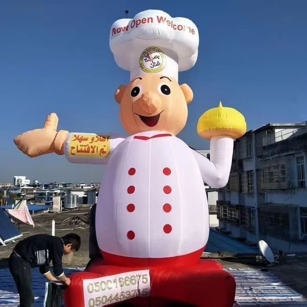 Inflatable Chef Standing Cartoon Model - With or Without Colorful LED Lights for Restaurants