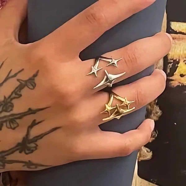 LATS Stainless Steel Y2K Celestial Star Open Rings for Women Men Unique Design Gold Silver Color Adjustable Ring Fashion Jewelry J260411