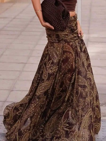 Irregular Printed Big Swing Long Skirts For Women High Waist Buttock Cover A-Line Maxi Skirt Female Vintage Bottom Clothes T260410