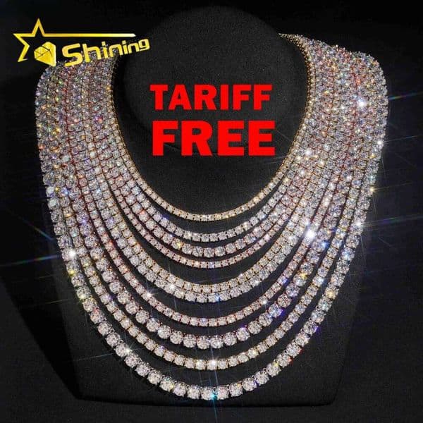 Pass Tester RTS Hip Hop Jewelry Charms Iced Out 2mm-6mm Lab Diamond 925 Silver VVS Moissanite Tennis Chain Necklaces