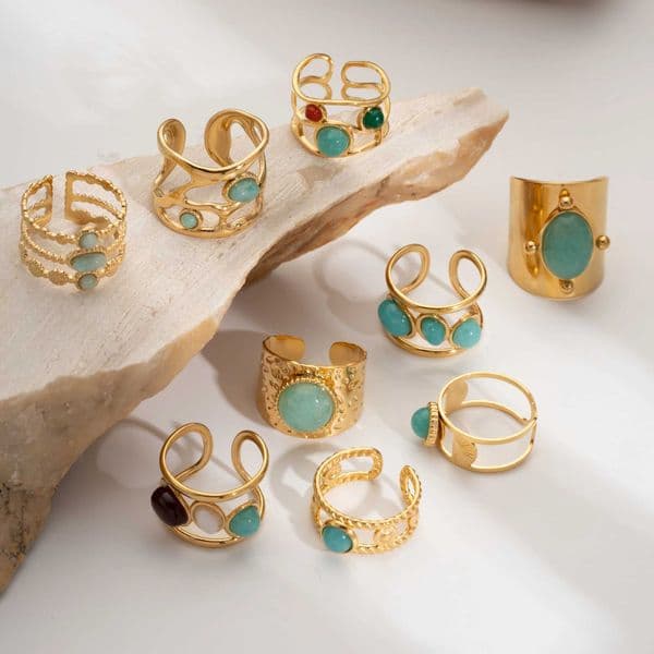 Fashion Stainless Steel Natural Stone Green Turquoise Malachite Ring Women Bohemian Stylish Big Summer Jewelry For Her Gift 2026 J260411