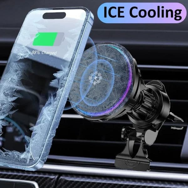 30W Ice Cooling Magnetic Wireless Charger Fast Charging Station for iPhone15 14 13 12 Pro Max MacSafe Car Phone Holder Stand