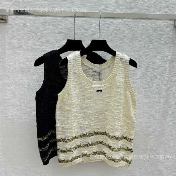 Women's Tanks & Camis Designer High-end of CH brand early spring new style gold and silver striped round-neck sleeveless knitted vest BW3B