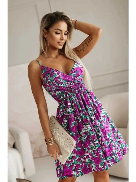 New Fashion Womens Summer Wrap Pleated Dresses Ladies Floral Print Sexy Spaghetti Strap Sling DressBeach Dress A Line Sundress H260411