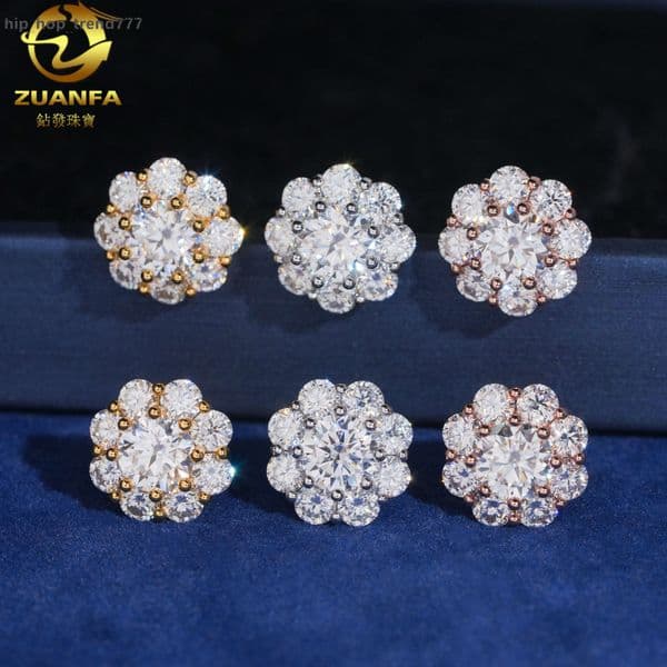 hotselling new 925 silver moissanite 12mm flower stud earrings for men and women light luxury earrings
