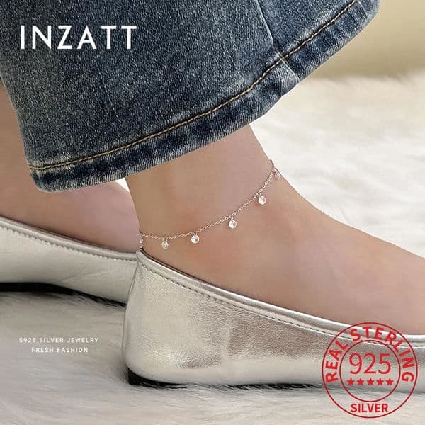 INZATT 925 Sterling Silver Zircon Pendant Chain Anklets for Women Light y Fine Jewelry Trendy Accessories In Summer 260410