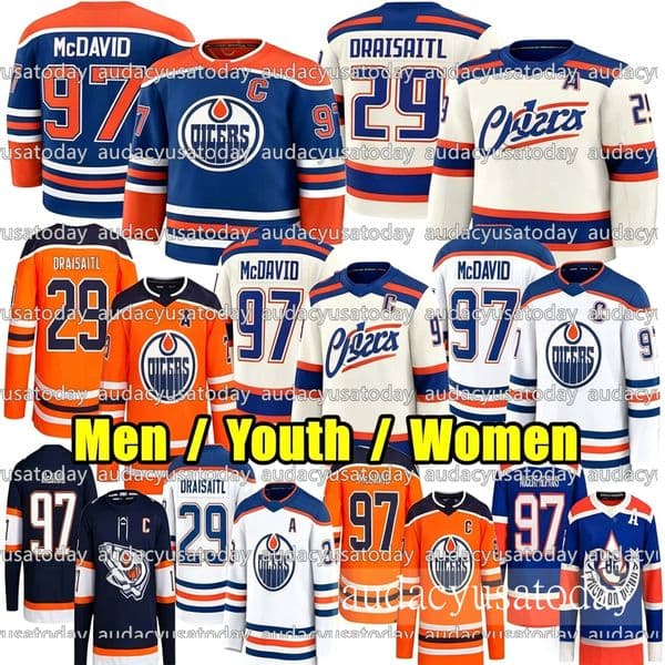 New 97 Connors McDavids Edmonton Hockey Jersey Oileersey 29 Leon Draisaitl Ryan Nugent-Hopkins Evan Bouchard Zach Hyman Skinner Wayne Gretzky Jerseys