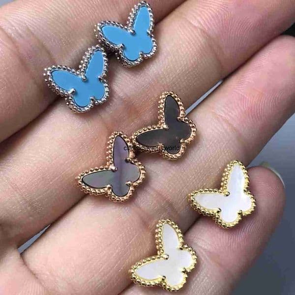 Vanly cleeff Jewelry High-end V Gold Arpels four-leaf clover butterfly earrings for women white mother-of-pearl and blue turquoise live broadcast