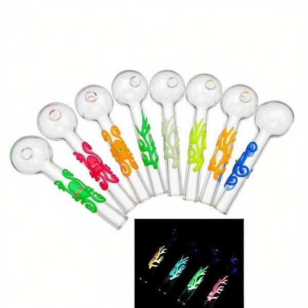 Thick heady Luminous 10cm MIni Handmade Glass Oil Burner Pipes Glow In The Dark Octopus Spider Glass Cool Gifts Pyrex Clear Smoke Nail Burning Accessories