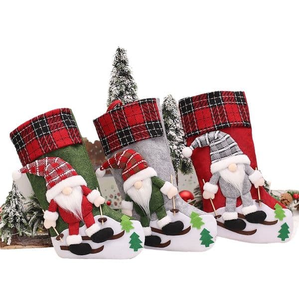 Christmas gnome stocking plaid hanging ornament fireplace decor holiday gift