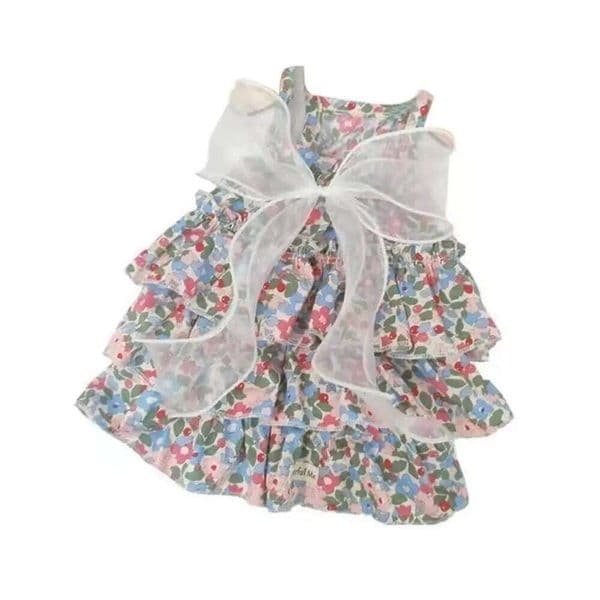Cute Princess Style Dress Mesh with Bow Pet Floral Skirt Clothes Dresses Dog Cat 26W0411