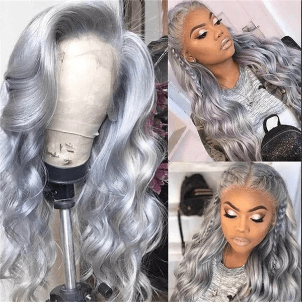 Grey Body Wave Human Hair Wig 13x4 HD Transparent Lace Frontal Wig Brazilian Silver Grey Lace Front Wig Pre Plucked Remy Hair
