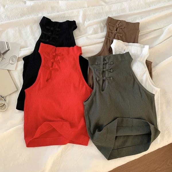 Vintage Hault Tanks Camis For Women Sleeveless Almighty Casual Button Femme Croset Crop Tops With Built in Bras Woman Camisoles 260409BJ
