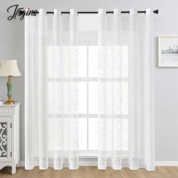 White Living Room Tulle Sheer Curtains for Windows Geometric Voile Curtain for Balcony Solid Cortinas Drape Home Decor Customize C260411
