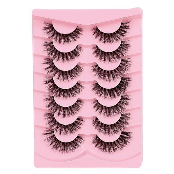 Fluffy Volume Lashes Full Strip Natural Look False Eyelashes Soft Lightweight, 7 Pairs Pack Handmade Reusable 3D Faux Mink Lashes Easy to Apply