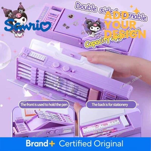 Designer Sanrio Multifunction Stationery Box Kuromi Melody Cinnamoroll Bilayer Coded Lock Pencil Box Large Capacity Students Supply Gift Luxury Goods
