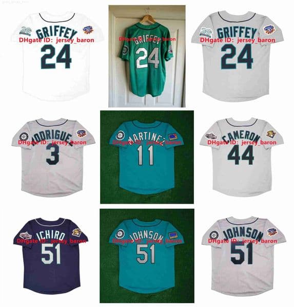 1997 Ken Griffey Jr Baseball Jersey Randy Johnson Mariners Alex Rodrigue Edgar Martinez John Olerud Mike Cameron Jay Buhner Bret Boone Ichiro Suzuki 2001 Green Blue