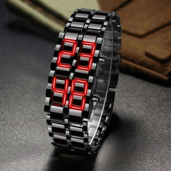 Fashion Mens Digital Lava Wrist Watch Men Black Full Metal Red Blue LED Display Watches Gifts For Male Boy Sport Creative Clock