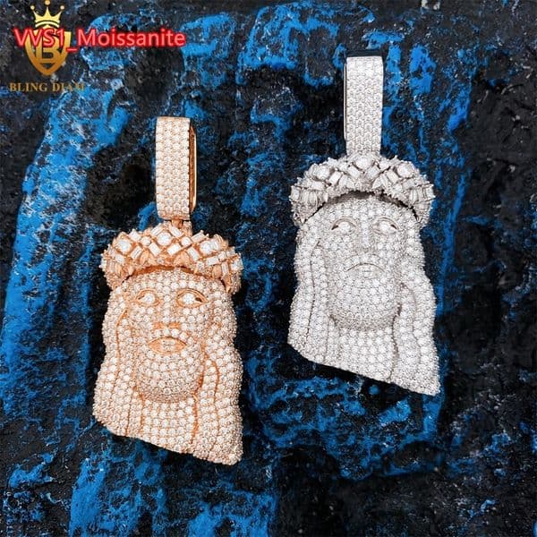 Hot Selling Iced Out Hip Hop Jewelry Jesus Head Vvs Moissanite Custom Soild Pendant 925 Sterling Silver thumbnail 2