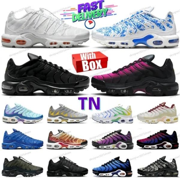 With Box Tn Designer Shoes Men Women Tn Plus 3 Running Shoes Luxury Sneakers Utility Triple Black White Blue Pink Bright Green Tnss Tns Trainers Walking Sports
