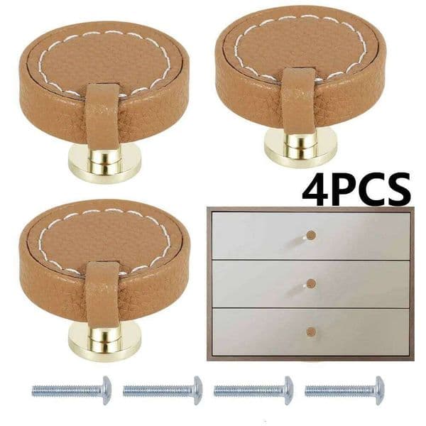 4PCS/Set Round Leather Handle Fashion Cupboard Pull door drawer leather knob for Closet Cabinet Dresser Home
