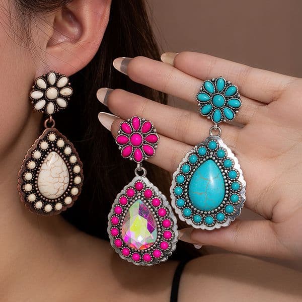 Luxury Designer Jewelry For Women Pop Earrings Bohemian Style Turquoise Earrings With Water Droplets And Flower Pendants Unique Fashion Designer Earrings