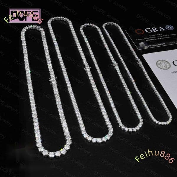 2026 new style 3mm 4mm Tennis Necklace 20in 22in 925 Silver Necklace Iced VVS Diamond Moissanite Tennis Chain