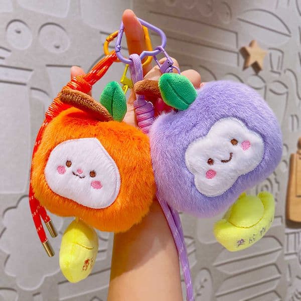 Trendy fruit keychain small pendant plush toy doll bag decoration with good fortune meaning cloth doll toy S260411
