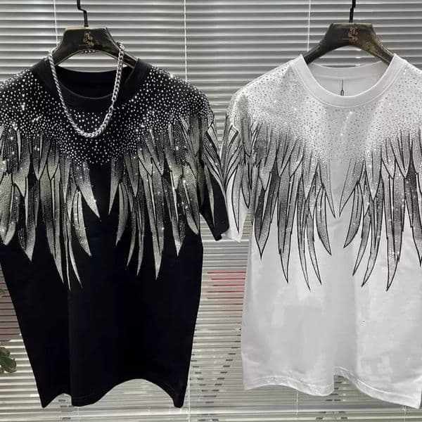 Trendy Angel Wings Printed Designer T-shirt Luxury Outdoor Thin Breathable Cotton Base Shirt Casual Fashion Printed Loose Half Sleeve Sports T-shirt Men's Clothes